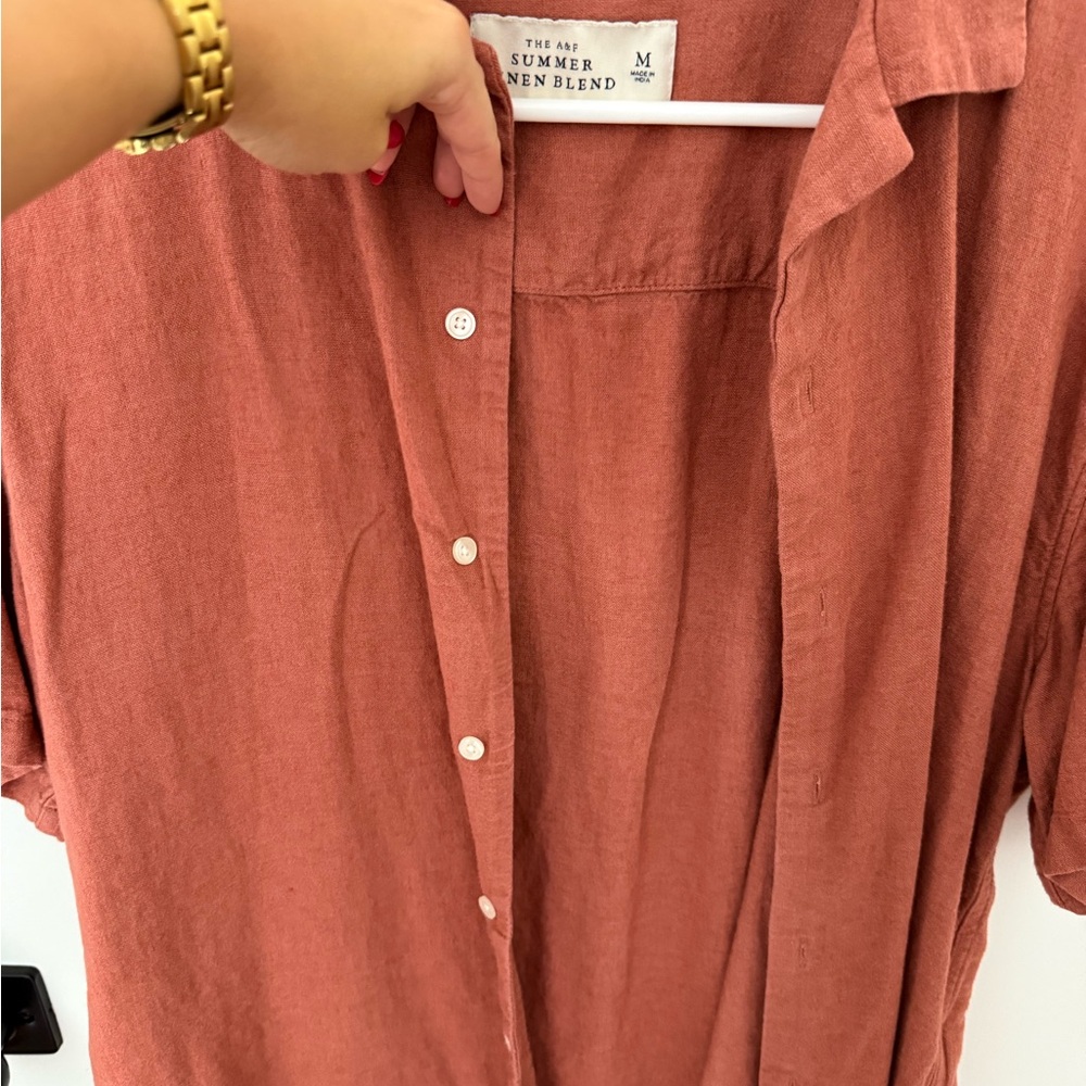 Abercrombie & Fitch Casual Rust Button Down Linen… - image 2